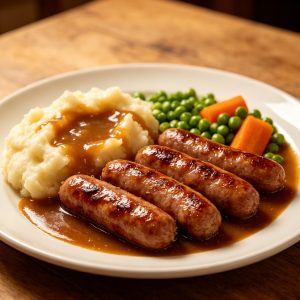 British Sausage Mash Gravy Plate