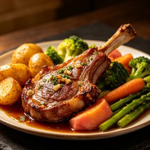 Homemade Roast Lamb with Seasoned Veggies